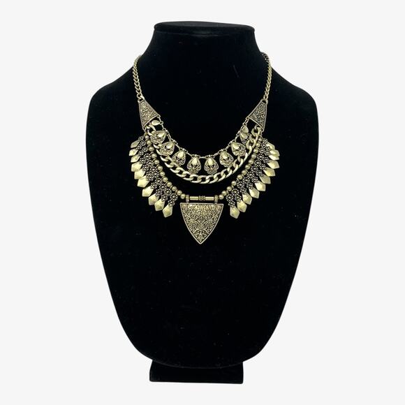 Neiman Marcus Antique Gold Statement Necklace & Earrings Set NWOT / NWT - Picture 6 of 6